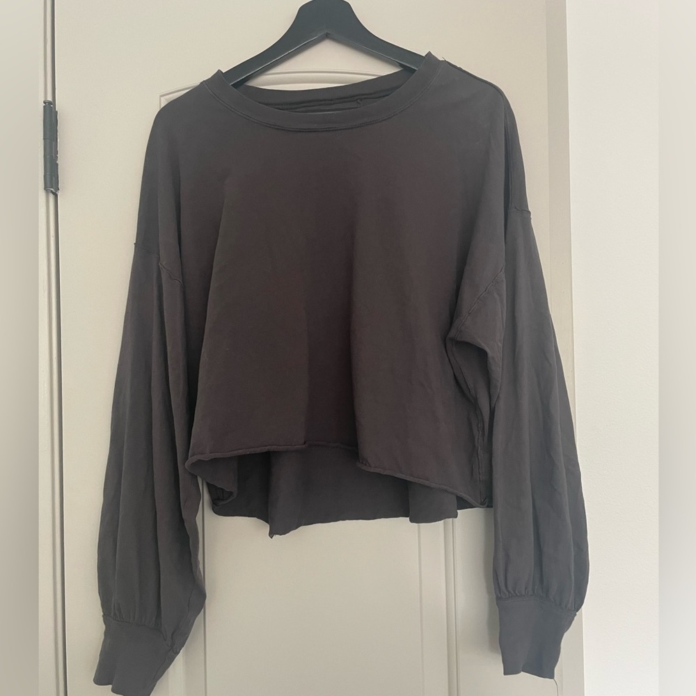 We The Free Grey Cropped Long Sleeve Top Free People
